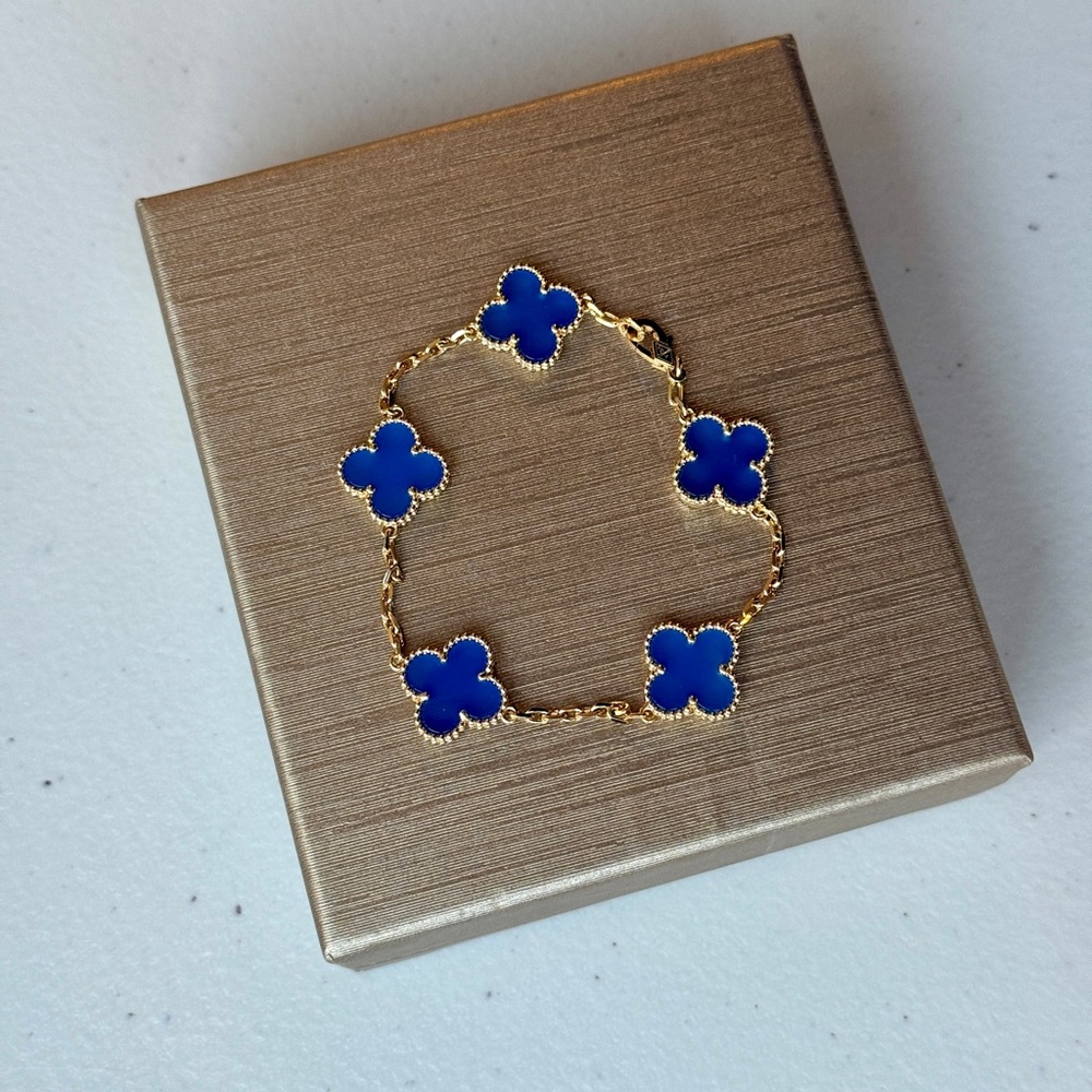 Gold and Blue Clover Bracelet